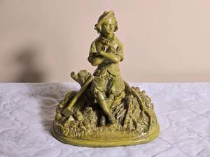 Charming Vintage Ceramic Statuette - Green - Boy with Axe