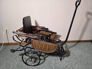 Antique Doll Carriage Stroller with Wicker Body