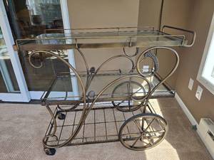Metal and Glass Two Tier Bar Cart with Decorative Scrollwork