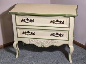 Hekman French Provincial Two Drawer Nightstand with Green Trim Accent