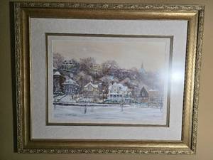 Framed St. Paul Winter Village Landscape Print Signed Artwork