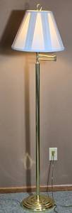 Brass Tone Floor Lamp with Adjustable Arm and Pleated Shade