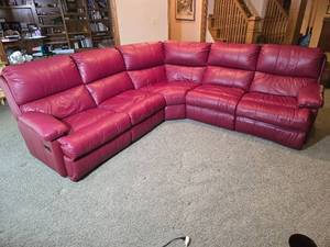Red Leather Sectional Reclining Sofa with Corner Configuration
