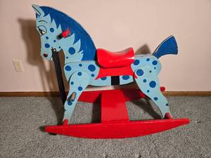 Vintage Wooden Rocking Horse with Hand Painted Details