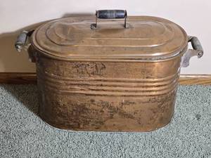 Large Vintage Copper Boiler Pot with Lid and Handles