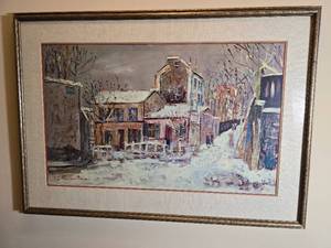 Framed Montmartre Street Scene Painting Signed Maurice Utrillo Style