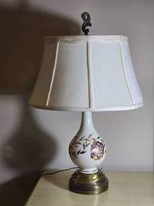 Decorative Floral Table Lamp with Brass Base and Fabric Shade