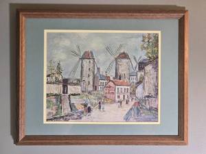 Framed Montmartre Windmill Scene Print After Maurice Utrillo