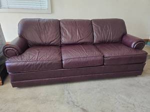 Flexsteel Burgundy Leather Three Cushion Sofa