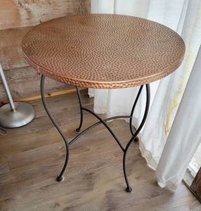 Enameled Copper Hammered Round Occassional Table