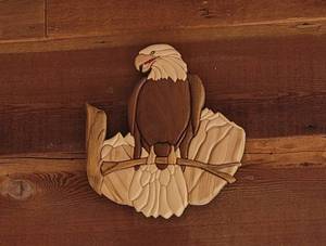 Intarsia Carved Wood Bald Eagle Wall Art
