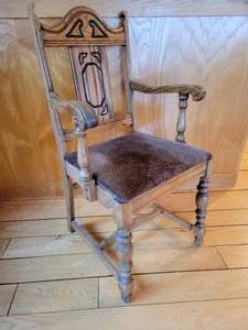 Antique Oak Farm House Chair  Leopard Seat