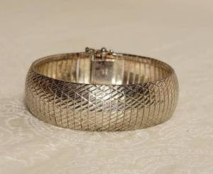 Big Chunky Serpentine Sterling Silver Bracelet  Italy 31g