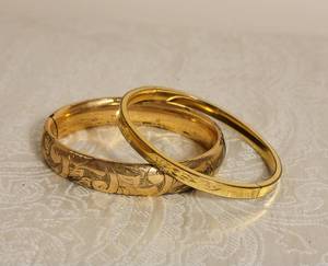 Romantic Engraved Antique Bangle Bracelets, as