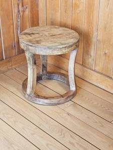 Primitive Carved Wooden Drum Side Table