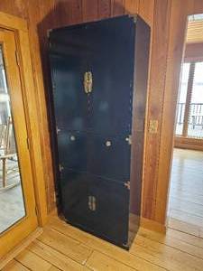 Black Lacquer Finish Campaign Style bar Cabinet