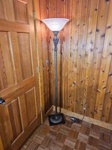 French Provincial Torchiere Floor Lamp with Frosted Glass Shade