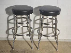 Retro Pair of Black Vinyl Shop Stools