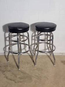 Retro Pair of Black Vinyl Shop Stools
