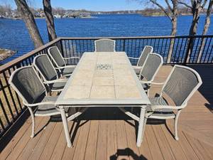 Beautiful Cast Aluminum Dining Patio Table with Tile Inserts and Provincial frame Details