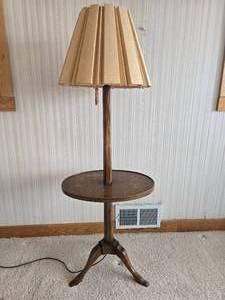 Vintage Style Floor Lamp with Round Table and Pleated Shade