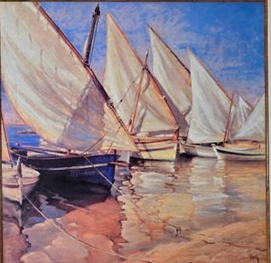 Framed Coastal Sailboat Painting Signed Artist Work