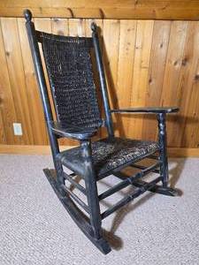 Primitive Style Black Painted Woven Seat Rocking Chair