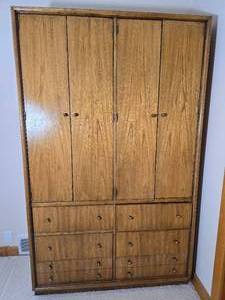 Large Oak Armoire Wardrobe Cabinet with Drawers