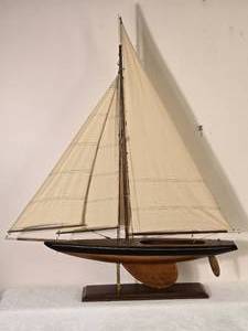 Large Decorative Model Sailboat with Fabric Sails