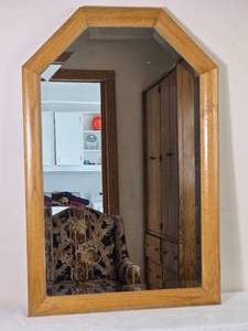Mid Century Style Geometric Wood Framed Wall Mirror