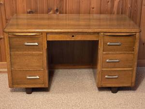 Vintage Wood Office Desk with Drawers