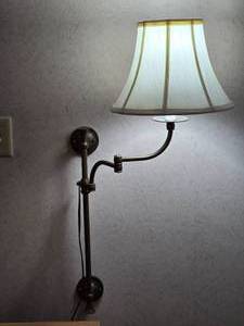 Pair of Adjustable Wall Mount Swing Arm Lamps with Fabric Shades