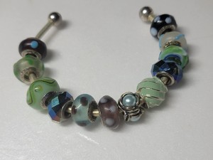 Blue and Sea Foam Green Pandora Bead Cuff Bracelet