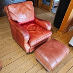 Stunning King Hickory Burnt Orange Leather Tack Armchair with Ottoman, A