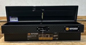 Northern Tool  Equipment Side-Mount Truck Toolbox, 48in. x 11.5in. x 11in., Aluminum, Textured Matte Black, Pull Handle Latch #48632 Msrp $369.99 see description
