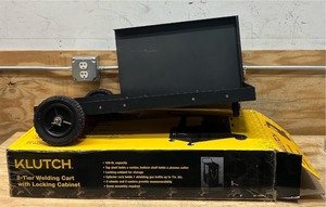 Klutch 2-Tier Welding Cart with Locking Cabinet, 31-12in.L x 16-18in.W x 28in.H #106980 Msrp $149.99 see description