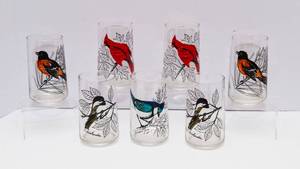 Set of 7 Vintage Songbird Drinking Glasses  Anchor Hocking