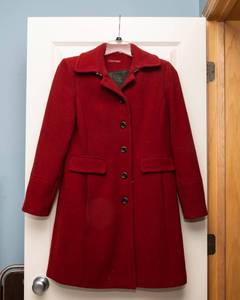 Calvin Klein Womens Red Wool Blend Coat  MediumLarge