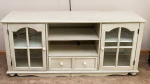 Cream Entertainment Stand with Glass Doors