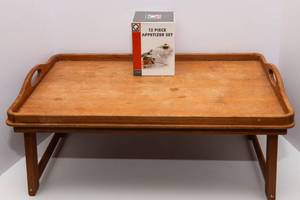 Vintage MCM Goodwood Teak Serving Lap Tray with Glass Appetizer Dishes