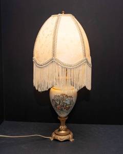 Vintage Table Lamp  Victorian Couple Design with Tassel Shade