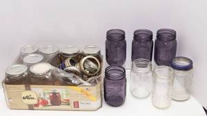 Assorted Canning Jars  Includes Purple 100 Years of American Heritage Jars