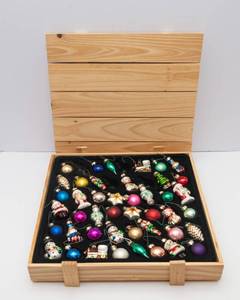 Mercury Glass Christmas Ornaments in Wooden Crate Case