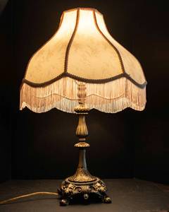 Vintage Tassel Lamp 29T Ornate Heavy Base with Cream Shade