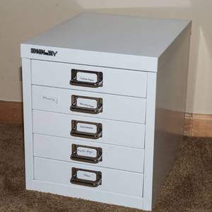 Bisley 5-Drawer Metal Cabinet with Crafting Paper Contents