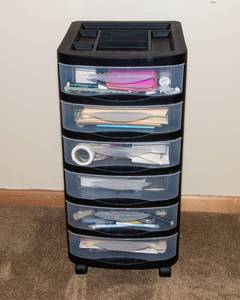 Mystery Crafting Lot  Assorted Supplies with Storage Container