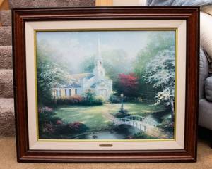 “Hometown Chapel / Hometown Memories II” – Thomas Kinkade Limited Edition Signed and Numbered Framed Artwork (39" x 33")