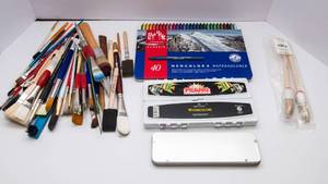 Artist Supply Lot  Water-Soluble Pastels, Watercolors & Brushes