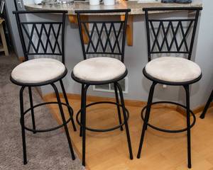 Set of Three Metal Barstools with Cushioned Seats