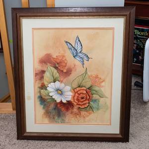 Handpainted Butterfly Artwork  Framed (23 x 27)